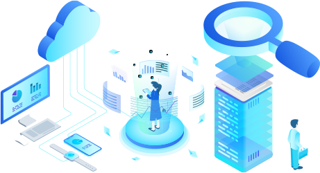 蓝色电脑，人物，数据交织，代表维普查重在运行